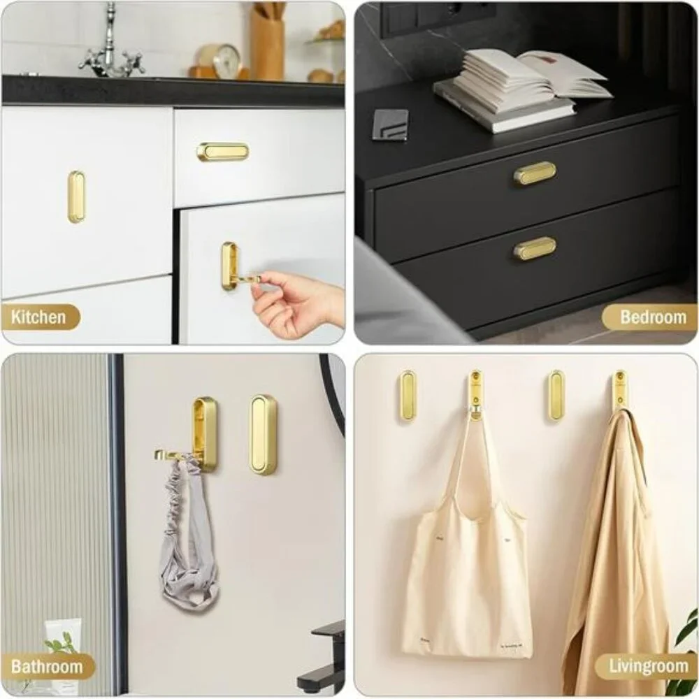Gold Wall Hooks Foldable Heavy Duty Coat Towel Bag Backpack Hangers Set of 4 Pc